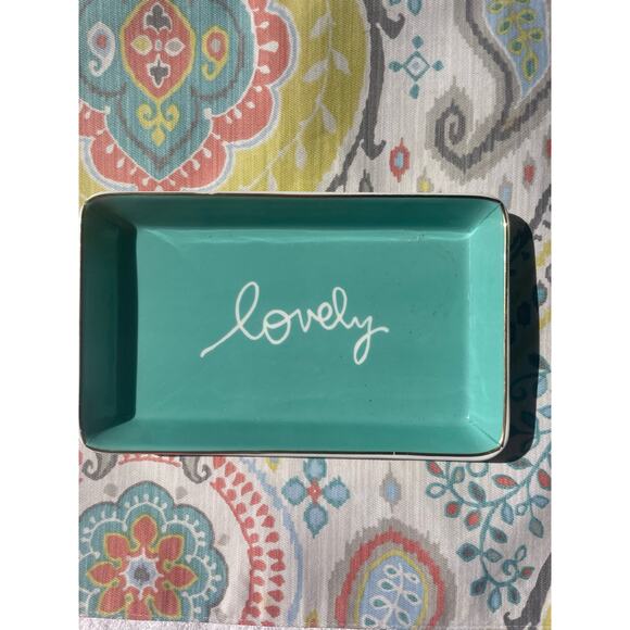 J Crew Lovely Trinket Jewelry Key Plate Blue With White Lettering - Picture 1 of 5